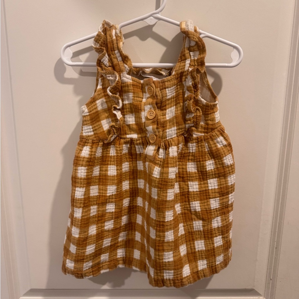 Rachel Zoe Mustard Gingham Ruffle-Detail Dress